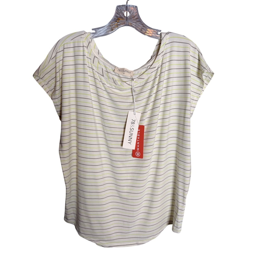 78&Sunny Striped Top‎ Womens Medium White Green Modal Spandex Casual Tee NWT